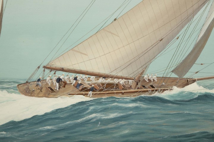 Boat crew sailing